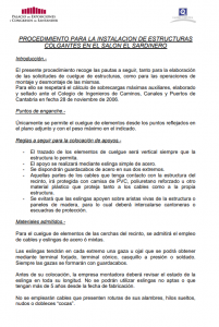 Procédure d'installation des structures suspendues dans le Salón El Sardinero et Diagramme des fermes et des charges autorisées.